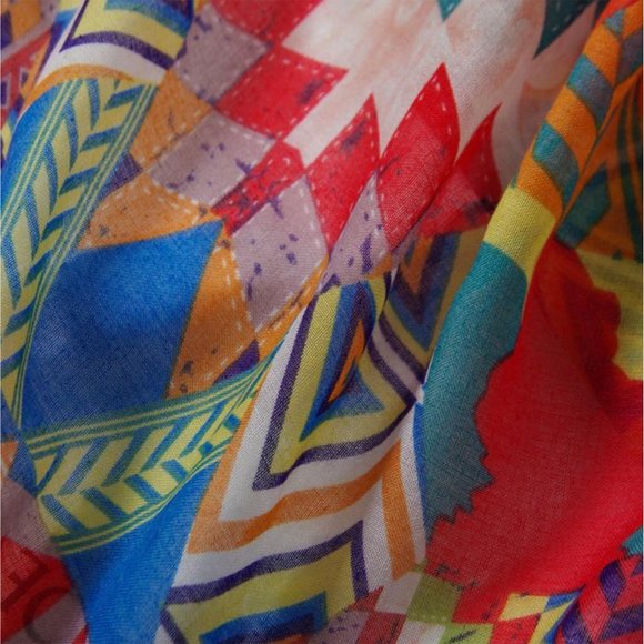 Multi Color Exotic Woman Scarf Red Tassel Shawl Colorful Head Wrap Rainbow Scarf - Picture 2 of 4